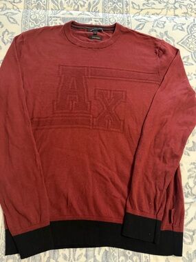 Armani Exchange Burgundy Crewneck Sweater with Black Trim